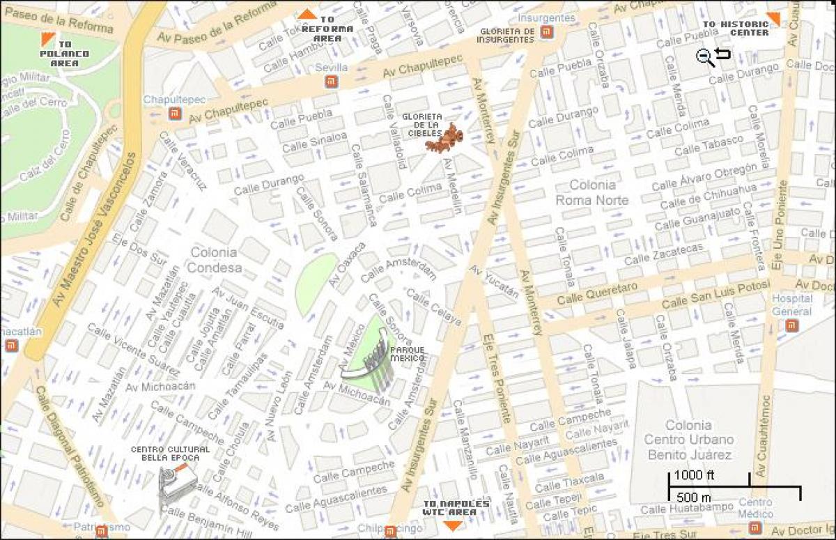 kort over condesa i Mexico City