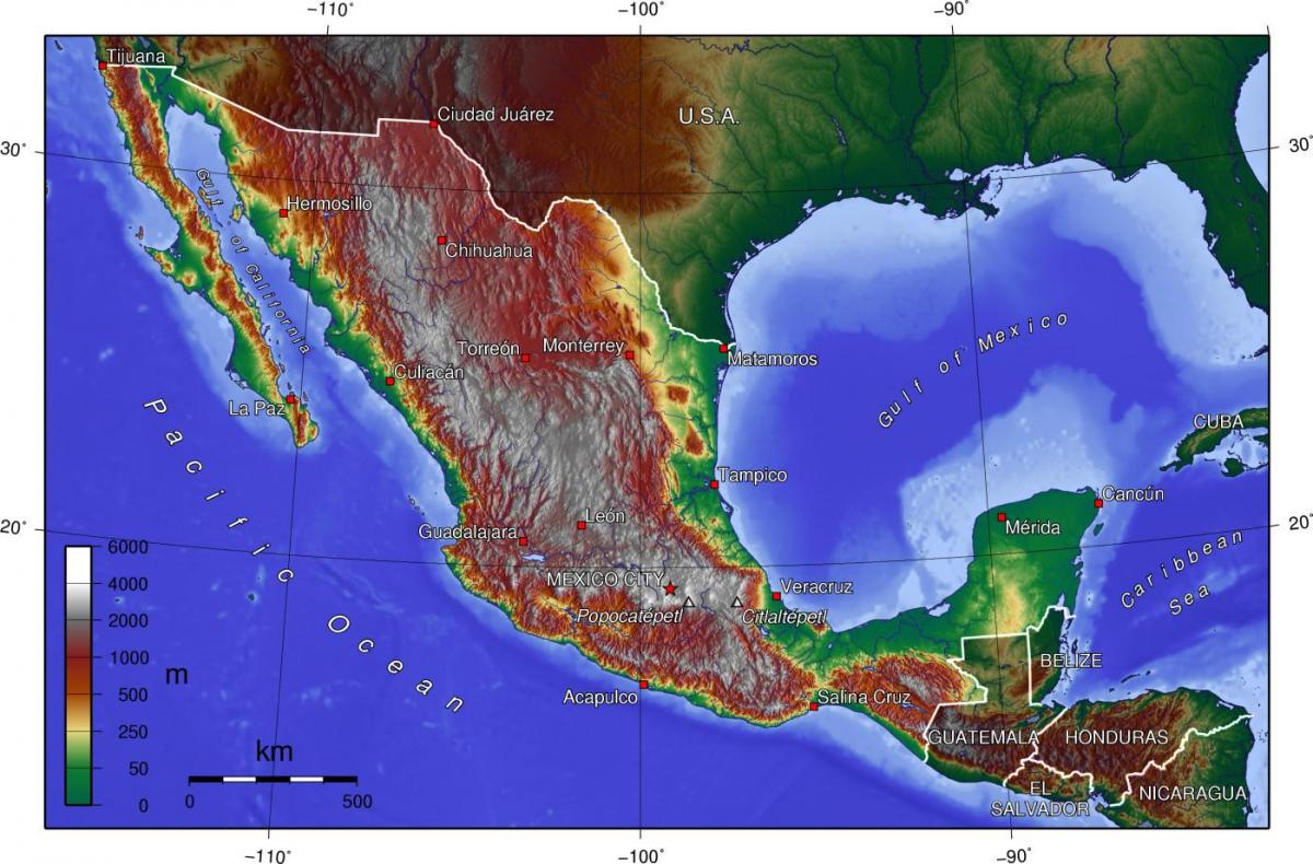 Mexico City topografisk kort