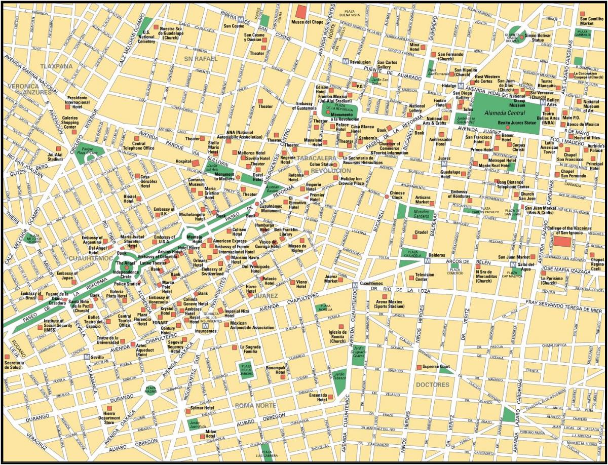 kort over Mexico City punkter af interesse